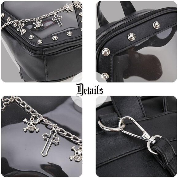 Gothic Coffin Shaped Purse for Women Halloween Shoulder Bag and Backpack - Picture 8 of 9